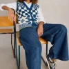 White Stuff Geo Mix Button Knit Tank Blue