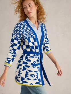 White Stuff Geo Mix Knit Cardi Blue MLT