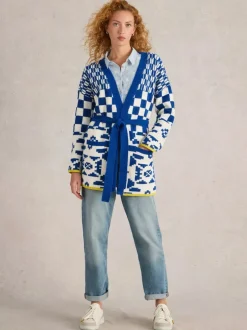 White Stuff Geo Mix Knit Cardi Blue MLT