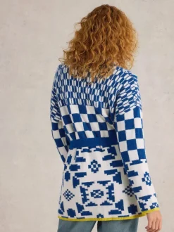 White Stuff Geo Mix Knit Cardi Blue MLT