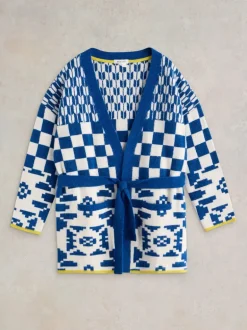 White Stuff Geo Mix Knit Cardi Blue MLT