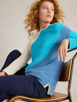 White Stuff Jana Abstract Jumper Bright Blue