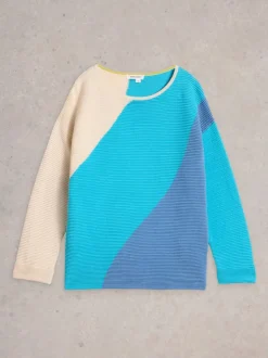 White Stuff Jana Abstract Jumper Bright Blue
