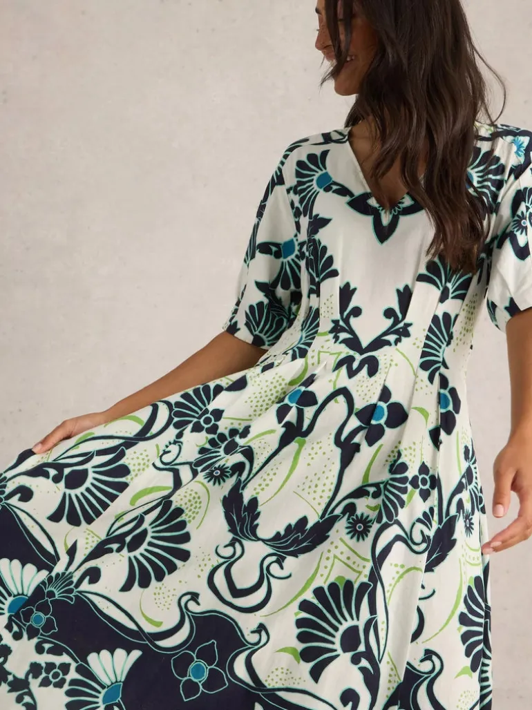 White Stuff Kate Linen Blend Dress Ivory Print