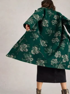 White Stuff Lara Floral Coat Green MLT