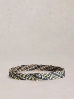 White Stuff Leather Weave Belt Blue MLT
