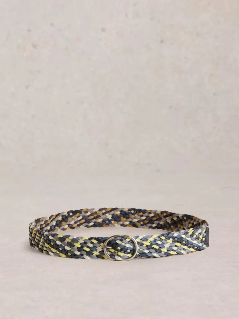 White Stuff Leather Weave Belt Blue MLT