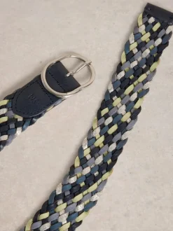 White Stuff Leather Weave Belt Blue MLT
