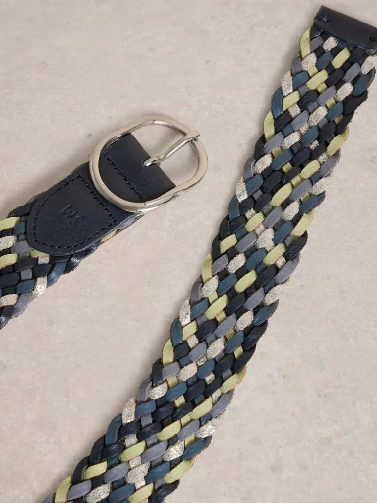 White Stuff Leather Weave Belt Blue MLT