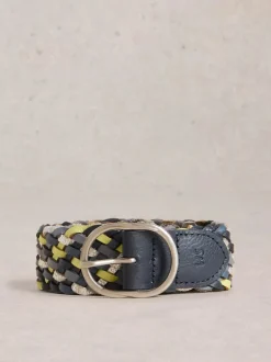 White Stuff Leather Weave Belt Blue MLT