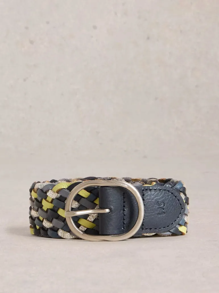 White Stuff Leather Weave Belt Blue MLT