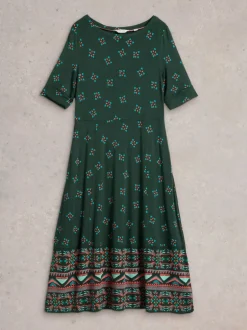 White Stuff Millie Jersey Dress Green Print