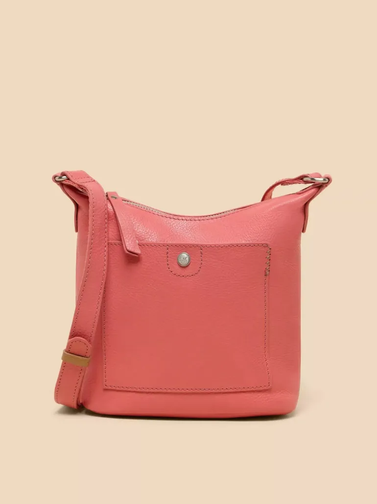 White Stuff Mini Fern Leather Crossbody Mid Coral