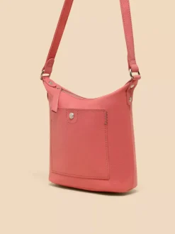 White Stuff Mini Fern Leather Crossbody Mid Coral