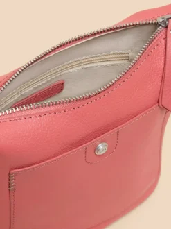 White Stuff Mini Fern Leather Crossbody Mid Coral