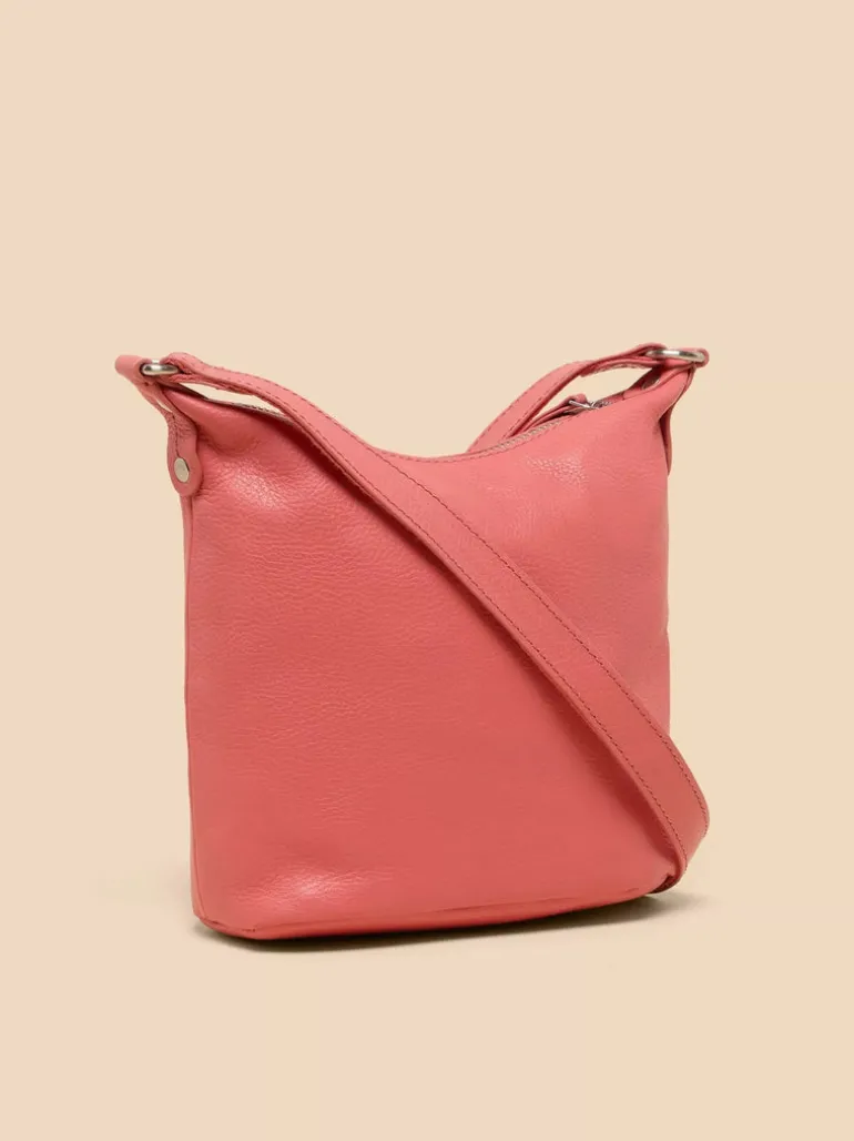 White Stuff Mini Fern Leather Crossbody Mid Coral