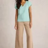 White Stuff Nelly NEP Notch Neck Tee Bright Teal Blue