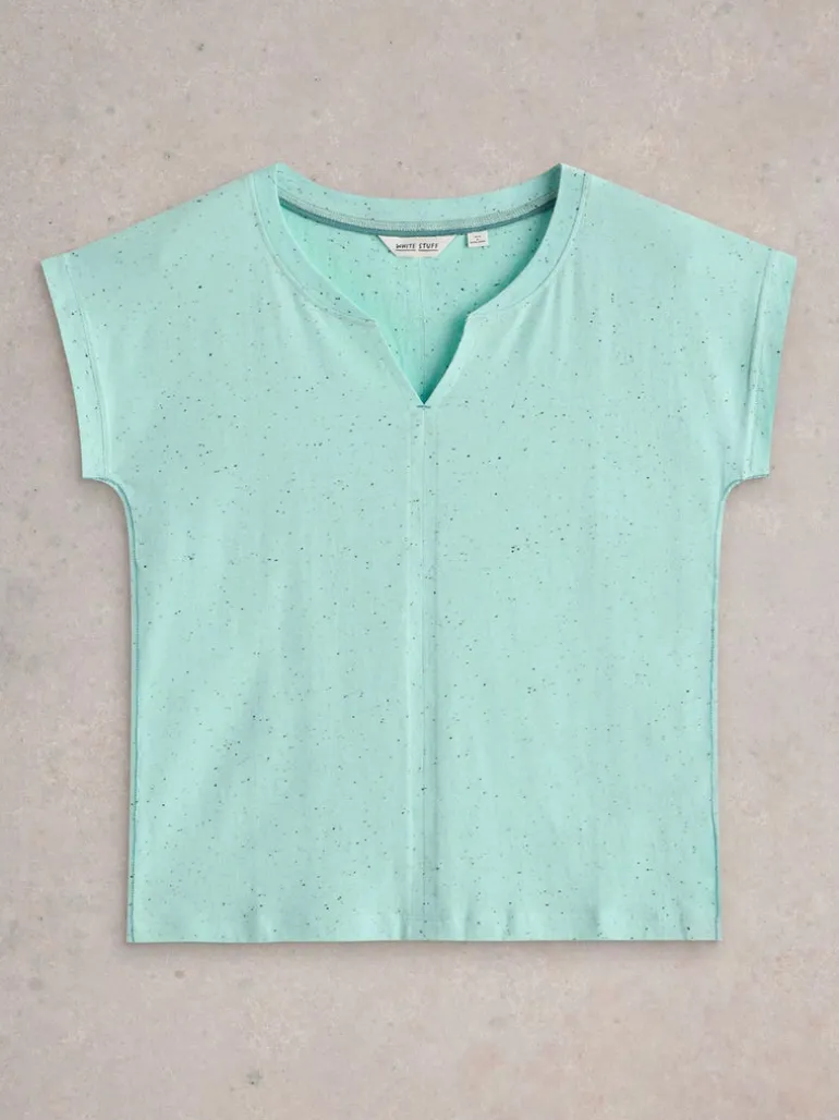 White Stuff Nelly NEP Notch Neck Tee Bright Teal Blue