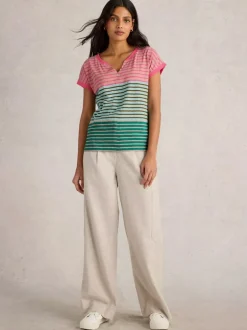 White Stuff Nelly Notch Neck Tee Pink MLT