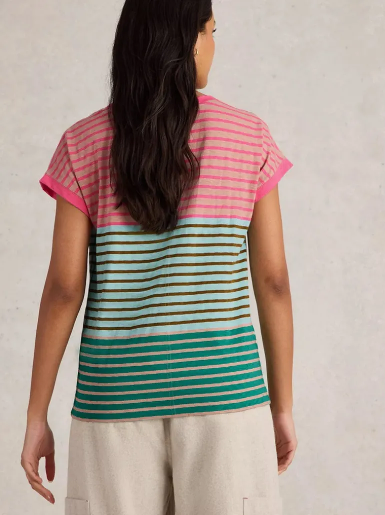 White Stuff Nelly Notch Neck Tee Pink MLT
