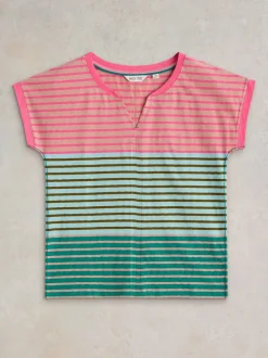 White Stuff Nelly Notch Neck Tee Pink MLT