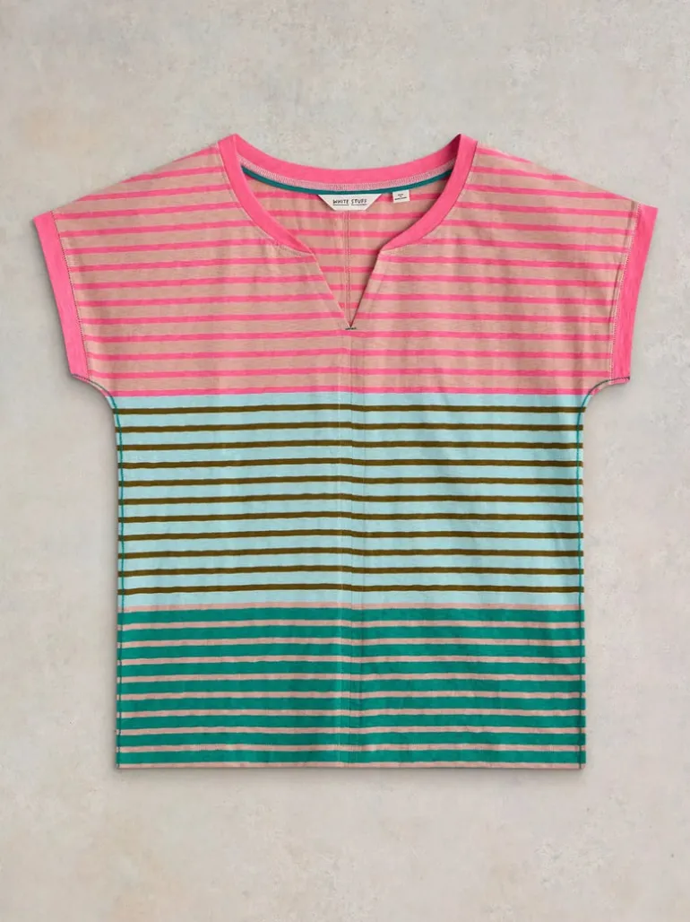 White Stuff Nelly Notch Neck Tee Pink MLT