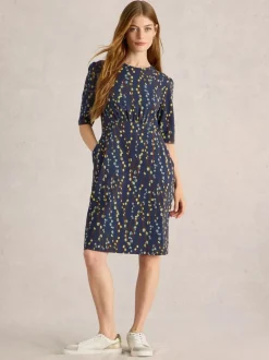 White Stuff Olivia Jersey Dress Navy Print