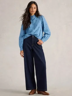 White Stuff Pauline Embroidered Top Denim