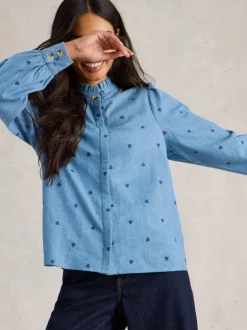 White Stuff Pauline Embroidered Top Denim