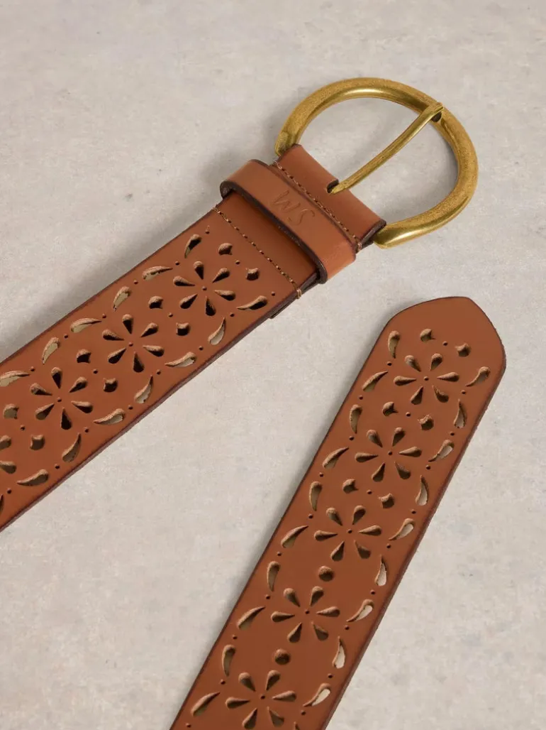 White Stuff Punch Out Floral Belt Mid Tan