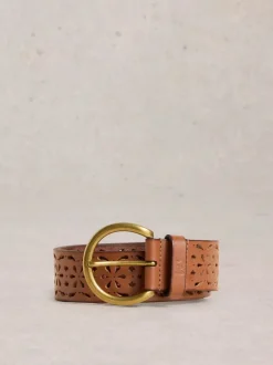 White Stuff Punch Out Floral Belt Mid Tan