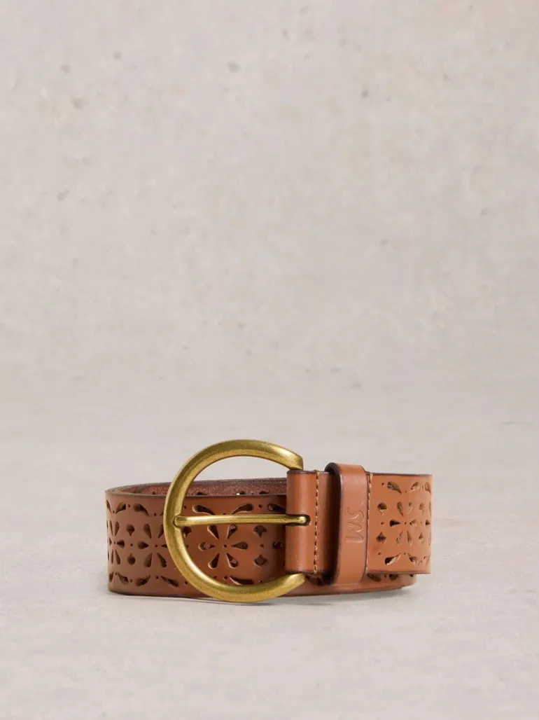 White Stuff Punch Out Floral Belt Mid Tan