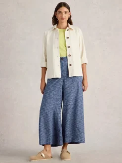 White Stuff Roxy Linen Blend Culotte Blue MLT