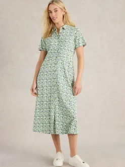 White Stuff Rua Jersey Shirt Dress Green Multi