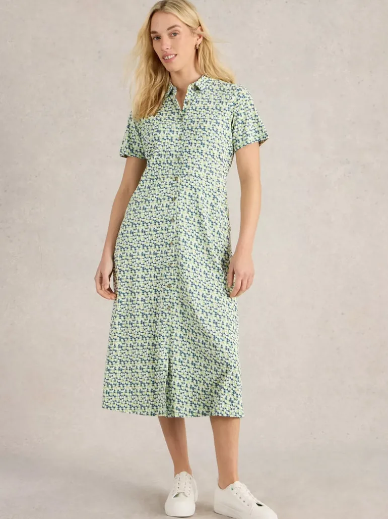White Stuff Rua Jersey Shirt Dress Green Multi