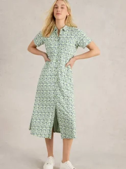 White Stuff Rua Jersey Shirt Dress Green Multi