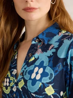 White Stuff Rua Jersey Shirt Dress Blue Print