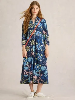 White Stuff Rua Jersey Shirt Dress Blue Print