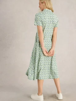 White Stuff Rua Jersey Shirt Dress Green Multi