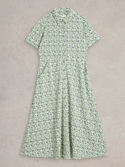 White Stuff Rua Jersey Shirt Dress Green Multi
