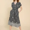 White Stuff Sophie Linen Blend Wrap Dress Black Print