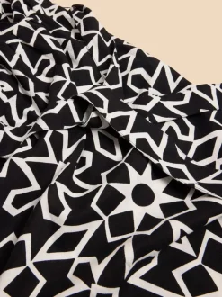 White Stuff Sophie Linen Blend Wrap Dress Black Print