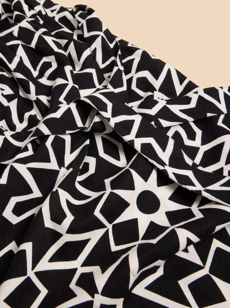 White Stuff Sophie Linen Blend Wrap Dress Black Print