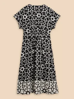 White Stuff Sophie Linen Blend Wrap Dress Black Print