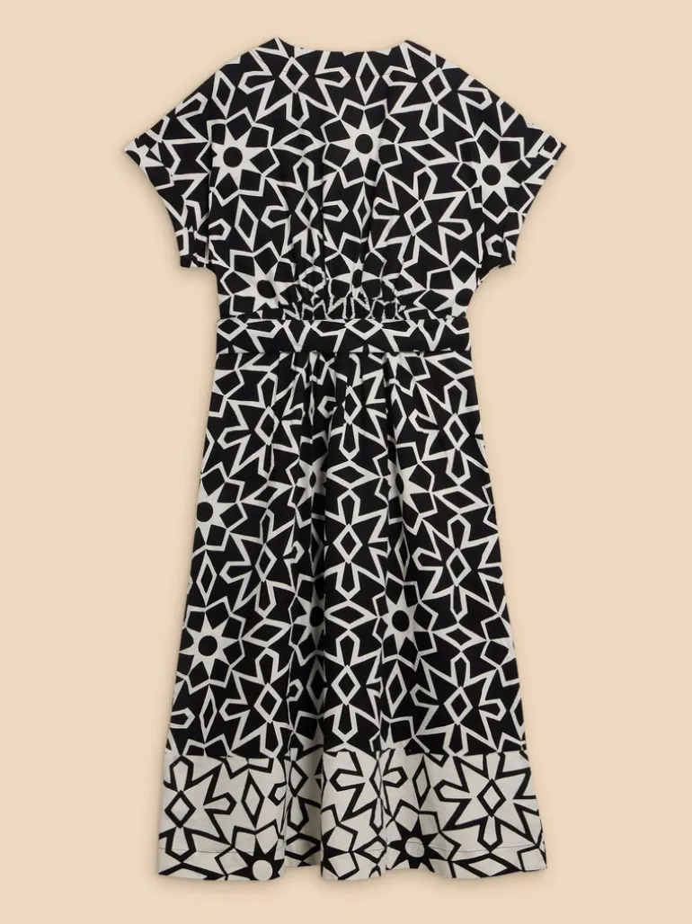 White Stuff Sophie Linen Blend Wrap Dress Black Print