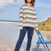 White Stuff Stripe Half Zip Sweatshirt Green