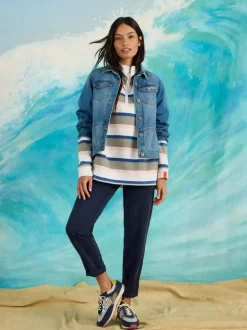 White Stuff Stripe Half Zip Sweatshirt Green