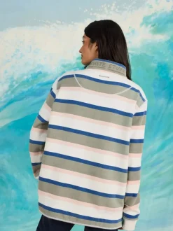 White Stuff Stripe Half Zip Sweatshirt Green