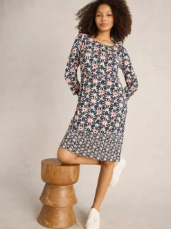 White Stuff Tallie Jersey Dress Navy Print