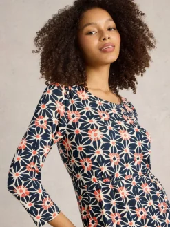 White Stuff Tallie Jersey Dress Navy Print